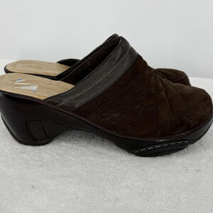 J-41 Rome Mules Womens Sz 10 Brown Heeled Slip On Clogs Quilted Suede Shoes
